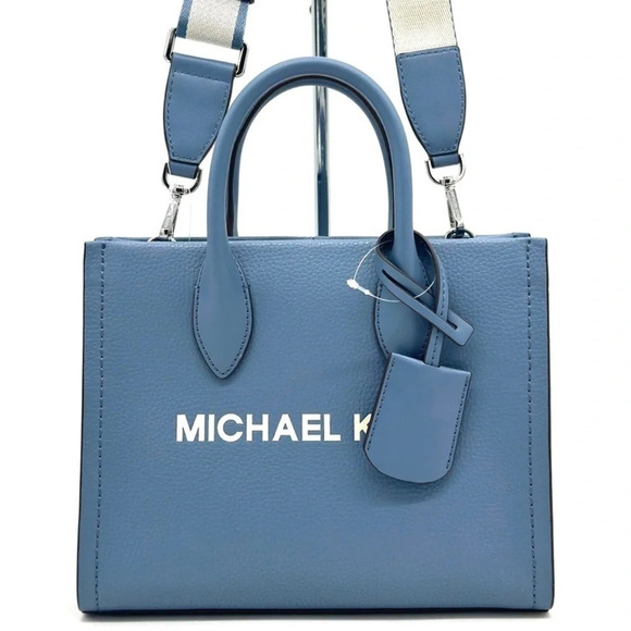 Michael Kors Mirella Small Pebbled Leather Crossbody Bag Blue Denim - Picture 1 of 10